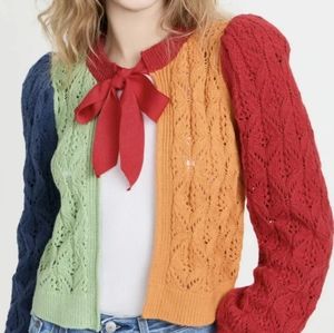 Alice and Olivia pointelle color block cardigan